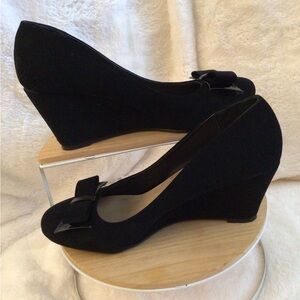 Madeline Black Wedge Shoes with Bow